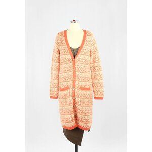 Anthropologie MOTH Orange Cotton Jacquard Knit Duster Cardigan Sweater, Size M